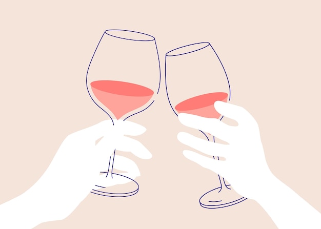 Wein prost Strichzeichnungen Frauenhand hält ein Glas Weiß- und Rotwein