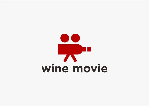 Weinfilmlogo mit flaschen- und kameravektorschattenbild-illustrationsschablone