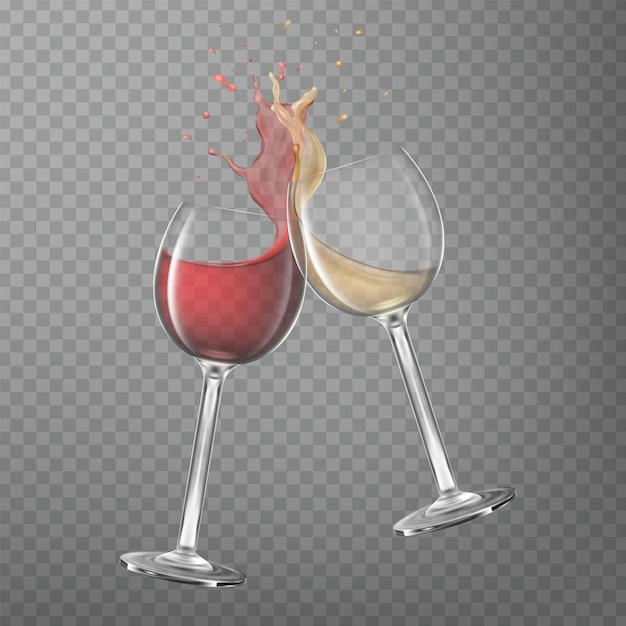 Weinglas Rot-weiß-transparentes Getränk Rose-Spritz-Flüssigkeit zwei realistische Weinglasbecher alkoholisches Traubengetränk Weingüter-Vektor isoliert auf transparentem Hintergrund-Set