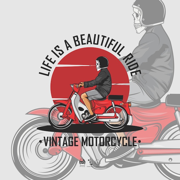 Weinlese-motorrad-illustration mit einem grauen hintergrund