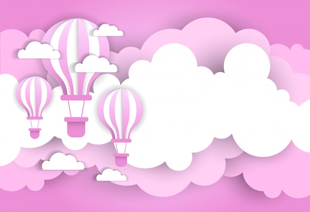 Weinlese valentine day background with pink luftballons über karikatur-wolken