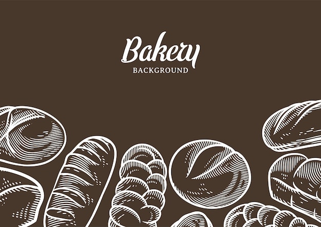 Weinlesebäckereihintergrund mit skizzierter Brotvektorillustration. Bäckerei- oder Backhausmenü