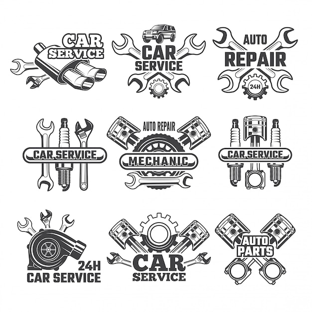 Weinleselogosatz Automobilwerkzeuge