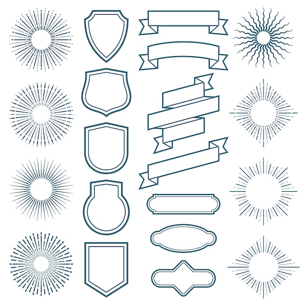 Vektor weinlesesonnendurchbruchrahmen, -band und -aufkleber vector elemente in der art- decoart