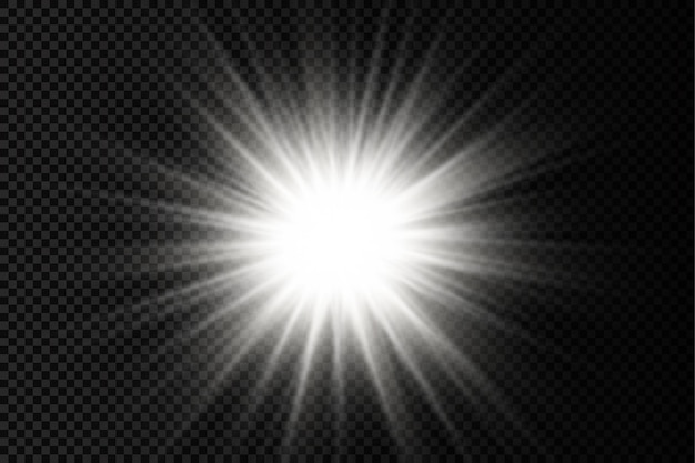 Vektor weiß leuchtender lichtstoß glüht heller stern sonnenstrahlen lichteffekt aufflackern von sonnenschein