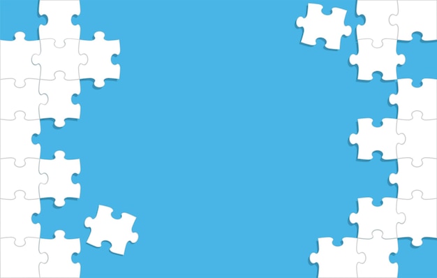 Weiß, Puzzle, Rahmen, Und, Hintergrund, Schablone, Auf, A, Blauer Hintergrund, Vektor, Illustration