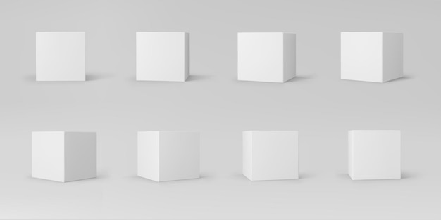 Vektor weiße 3d würfel gesetzt mit perspektive isoliert