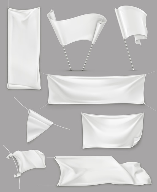 Weiße Banner und Flaggen, Illustrationsnetz, Vektorsatz