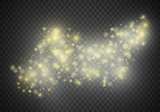 Weiße funken und goldene sterne glitzern als besonderer lichteffekt. funkelnde magische staubpartikel