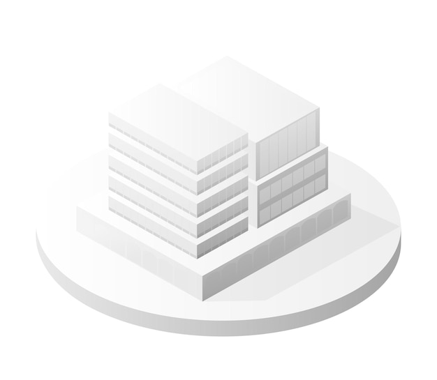 Weiße Gebäudeikone intelligente Gebäudehausarchitektur ist eine Idee von Technologiegeschäftsausrüstung flacher städtischer isometrischer Illustration