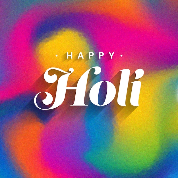 Weiße glückliche Holi-Schrift gegen unscharfen bunten Pulver-Gulal-Hintergrund