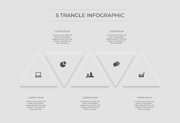 Weiße infografik minimal 5 dreieckiger premium-vektor