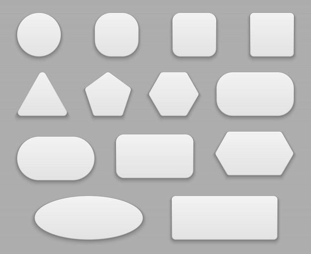 Vektor weiße knöpfe. leere tags, weißes klares abzeichen. runde 3d-kreisanwendungsknopfplastik 3d isolierte formen