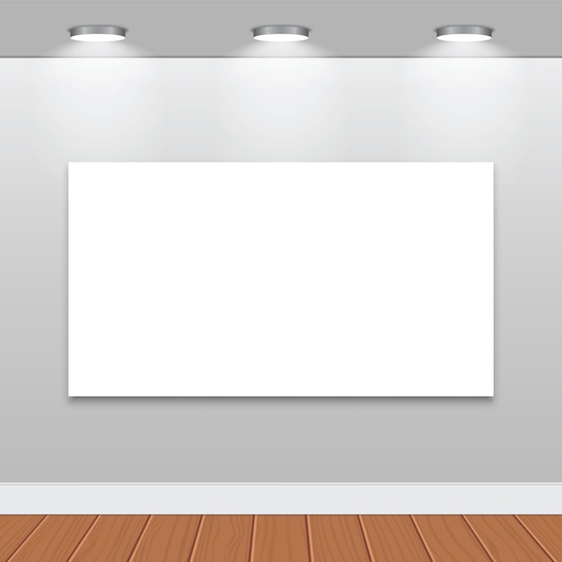 Weiße leere Rahmen an der Wand mit Halogenlampen
