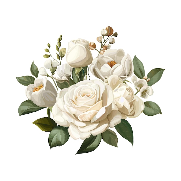 Vektor weiße rosen bouquet vintage stlye isoliert auf weißem hintergrund