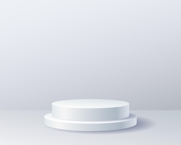 Vektor weiße, runde 3d-podiumsvitrine zur produktpräsentation auf hellgrauem hintergrund