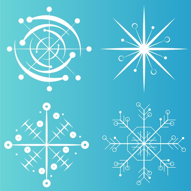 Weiße schneeflocke-icons-sammlung im linienstil isoliert auf blauem hintergrund design-elemente des neuen jahres gefrorenes symbol vektor-illustration