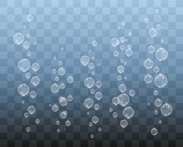 Weiße schöne Blasen auf einer transparenten Hintergrundillustration. Seifenblasen.