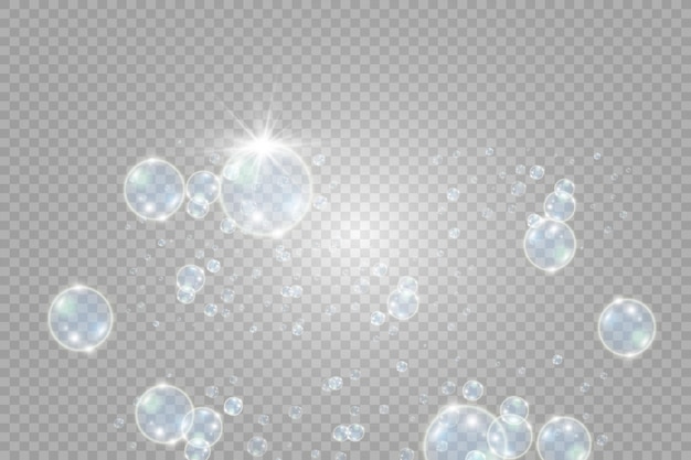 Weiße schöne Blasen auf einer transparenten Hintergrundvektorillustration. Blase.