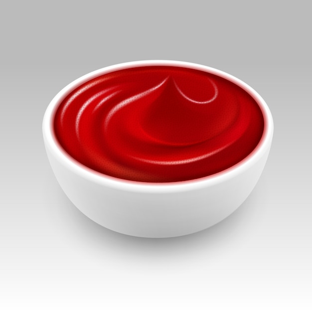 Vektor weiße schüssel rote tomatenketchup-soße auf weiß