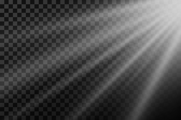 Weiße Sternenstrahlen und Scheinwerfer Sonnenlicht realistisches leuchtendes Licht explodiert auf einem transparenten Hintergrund
