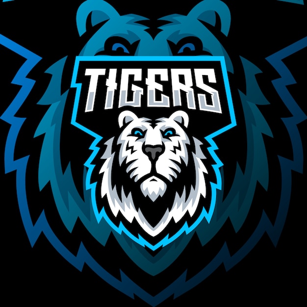 Weiße tiger maskottchen logo esport gaming illustration