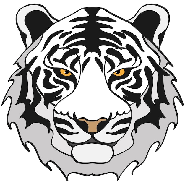 Weiße tigerkopfillustration sportmaskottchen oder teamlogo im flachen stil cartoon-bild in vektorgrafiken