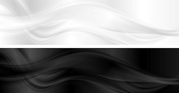 Weiße und schwarze banner mit glatten wellen