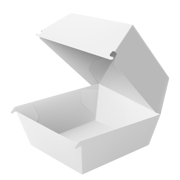 Weiße Verpackungskartonbox Mockup Seitensicht Öffneter Deckel Isoliert auf weißem Hintergrund