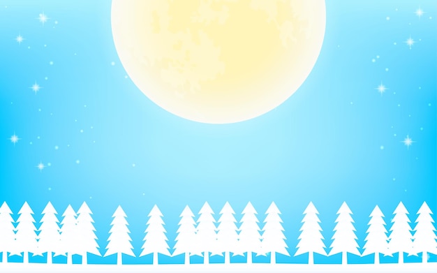 Weiße weihnachtslandschaft mit vollmond und weißen tannen