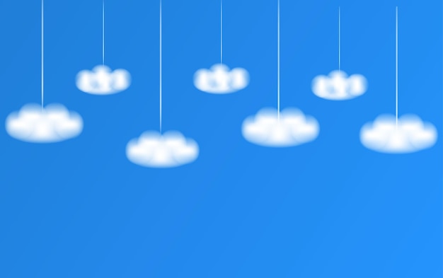 Weiße Wolken im realistischen Stil auf dem Hintergrund des blauen Himmels Farbiger Hintergrund für Kinder