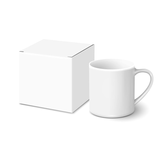Weißer Becher und Geschenkbox