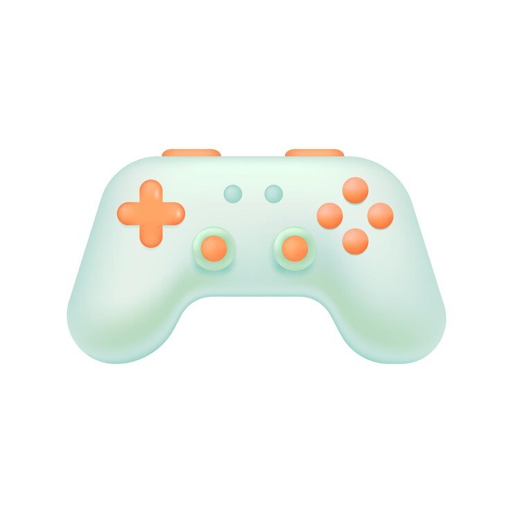 Vektor weißer controller mit orangefarbenen tasten 3d-darstellung