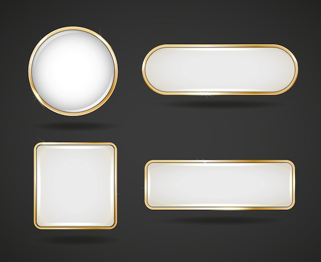Weißer goldener Rahmen Website-Knopf-Set Kreis quadratischer glänzender Rahmen