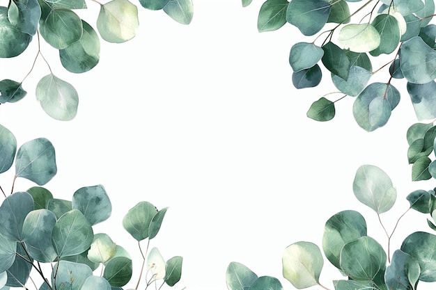 Weißer Hintergrund mit Aquarell-Rahmen mit grünen Blättern