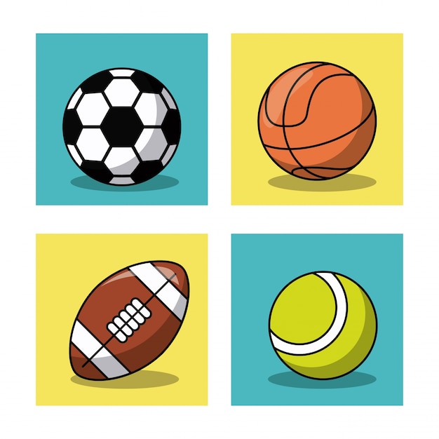 Weißer Hintergrund mit buntem Satz Rahmen mit Sportbällen