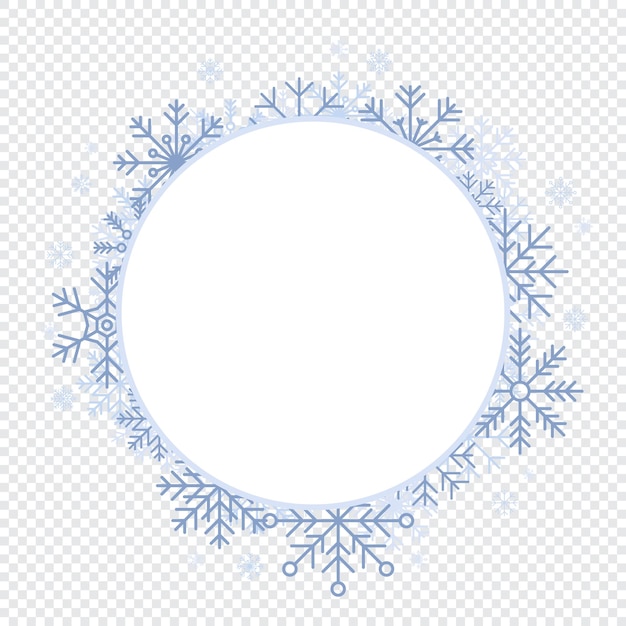 Weißer Kreis Schneeflocken Neujahr Winter Runde Hintergrund mit Schneeflocken Winter Schneeflocken Hintergrund Circle Frame Platz für Text Schneeflocken hinter weißen leeren Rahmen Vektor-Illustration
