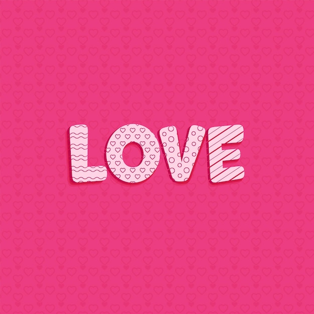 Weißer Liebes-Schriftart auf rosa Herz-Muster-Hintergrund.