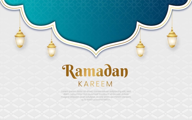 Vektor weißer luxus-ramadan-hintergrund mit dekorativem ornamentmuster und laternen premium vector