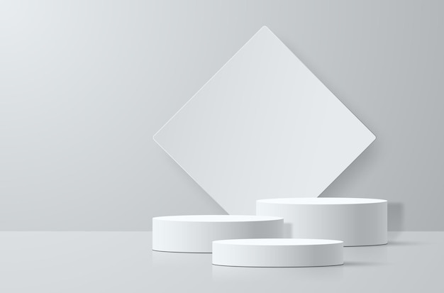 Weißer Raum mit zylindrischen Podiums 3D-Szene für die Produktpräsentation