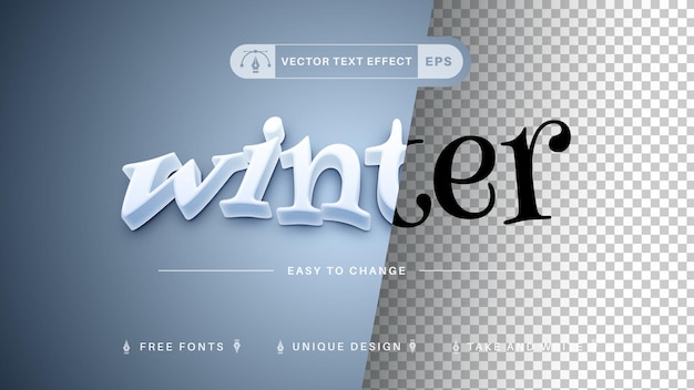 Vektor weißer winter editierbarer texteffekt, schriftstil