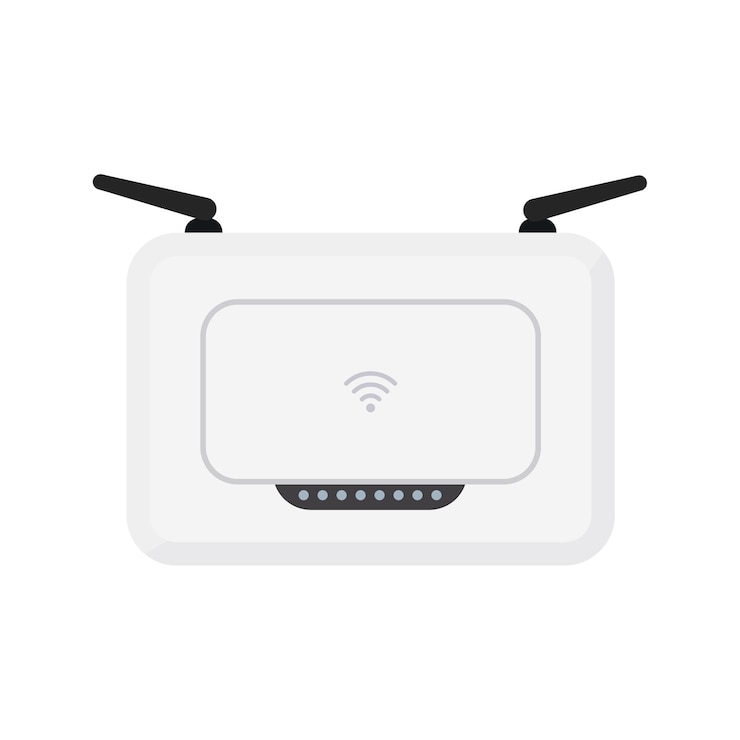 Vektor weißer wlan-router mit schwarzen antennen. einfache flache vektorillustration. isoliert auf weißem hintergrund
