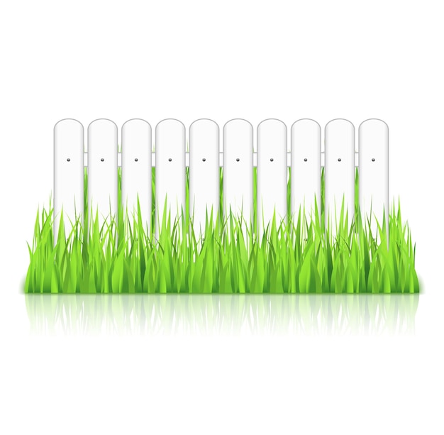 Weißer Zaun in Gras isoliert auf weißem Hintergrund Vektor eps10 Illustration