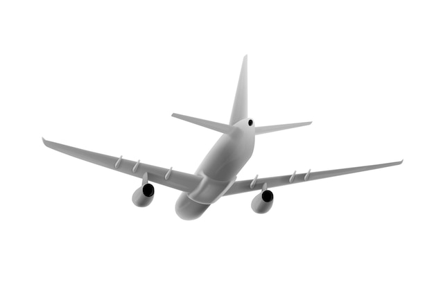 Weißes 3D-Flugzeug, das wegfliegt, Flugzeug zurück