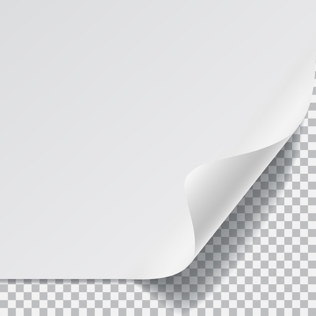 Weißes Blatt Papier mit gebogener Ecke und mit Schatten