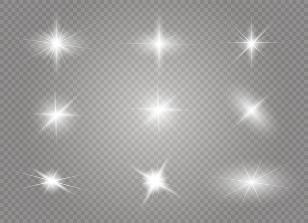 Weißes leuchtendes Licht platzte Explosion mit transparentem. Illustration für coole Effektdekoration mit Strahlen funkelt. Heller Stern. Transparenter Glanzverlauf Glitzer, helle Fackel.