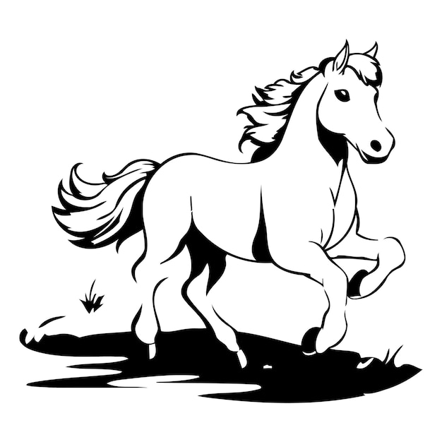 Vektor weißes pferd läuft auf dem feld vektor-illustration isoliert auf weißem hintergrund