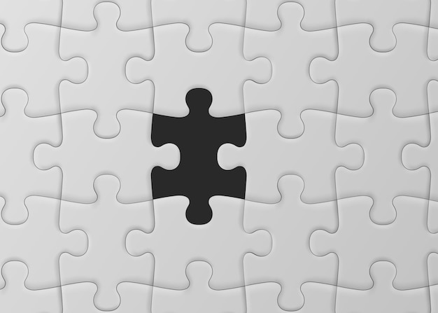 Weißes Puzzle mit fehlendem Stück. Lösung
