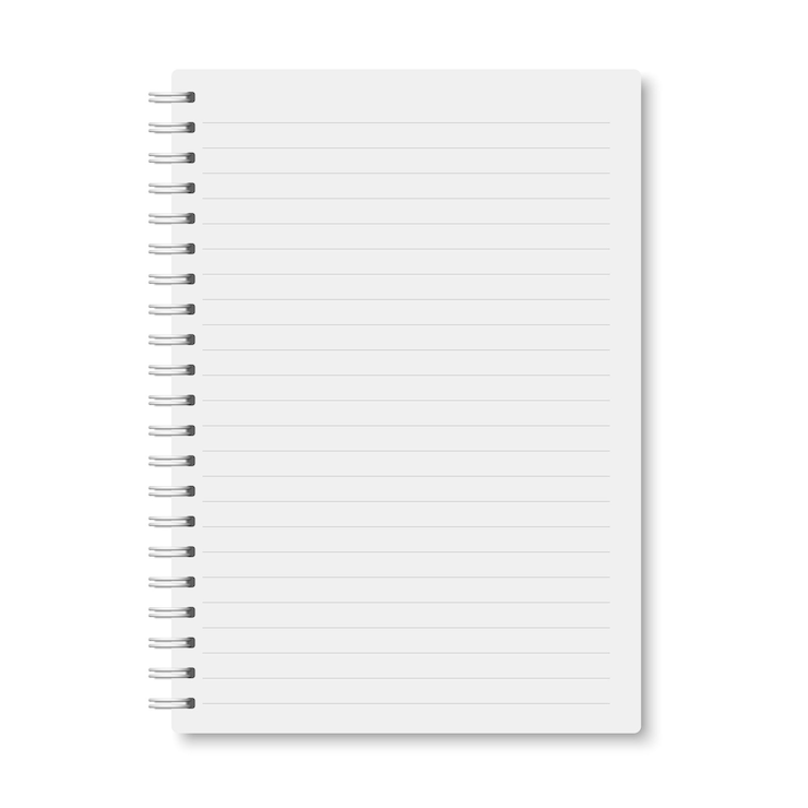Vektor weißes realistisch horizontal ausgekleidetes a5-notebook