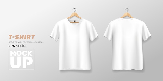 Weißes t-shirt vorder- und rückseite mockup hängend realistisch, template-design, eps10 vektorillustration